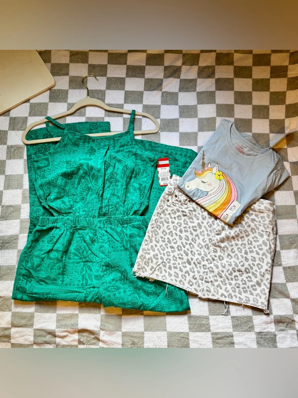 Girls Size 14 Bundle NWT Jumpsuit Unicorn Tee + Free Leopard Skirt